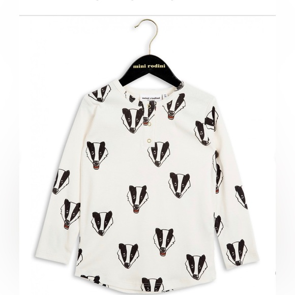 Mini Rodini Other - Mini Rodini Designer badger print kids long sleeve button top organic cotton 5-7